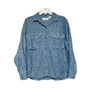 Vintage Chaus Sports Petites Chambray Printed Button Up Top Top Size Small / P